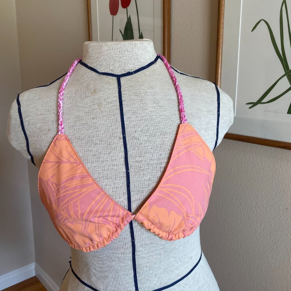 Handmade fabric & crochet bikini top adjustable festival top